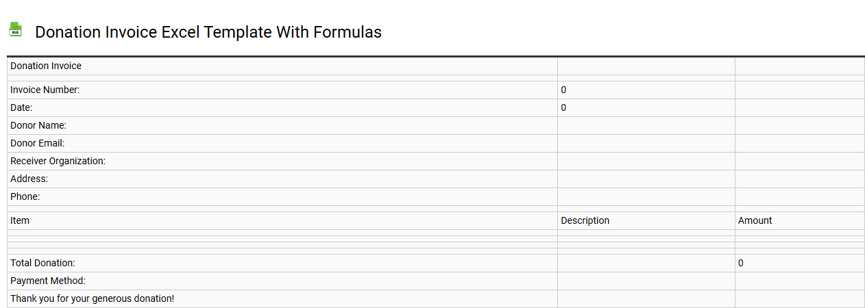 Donation invoice Excel template with formulas