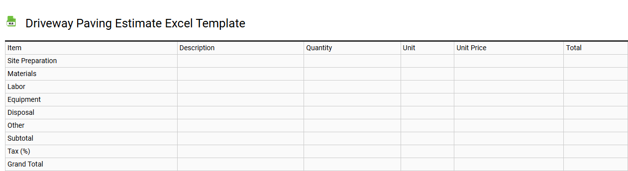 Driveway paving estimate Excel template