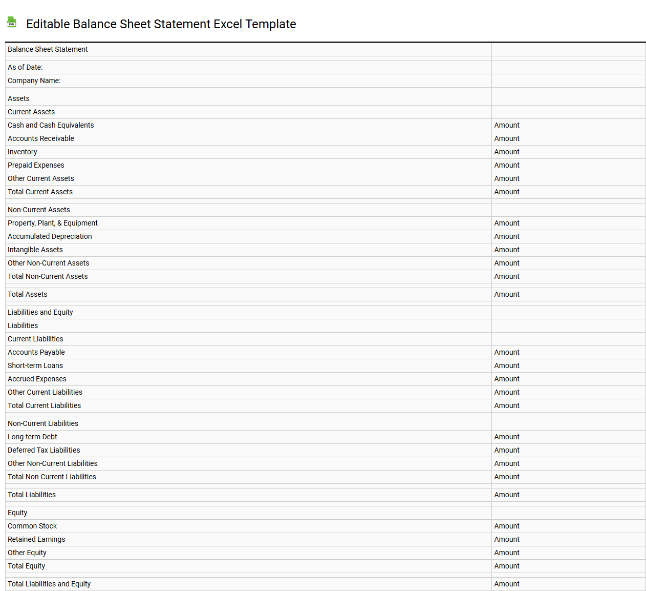 Editable balance sheet statement Excel template
