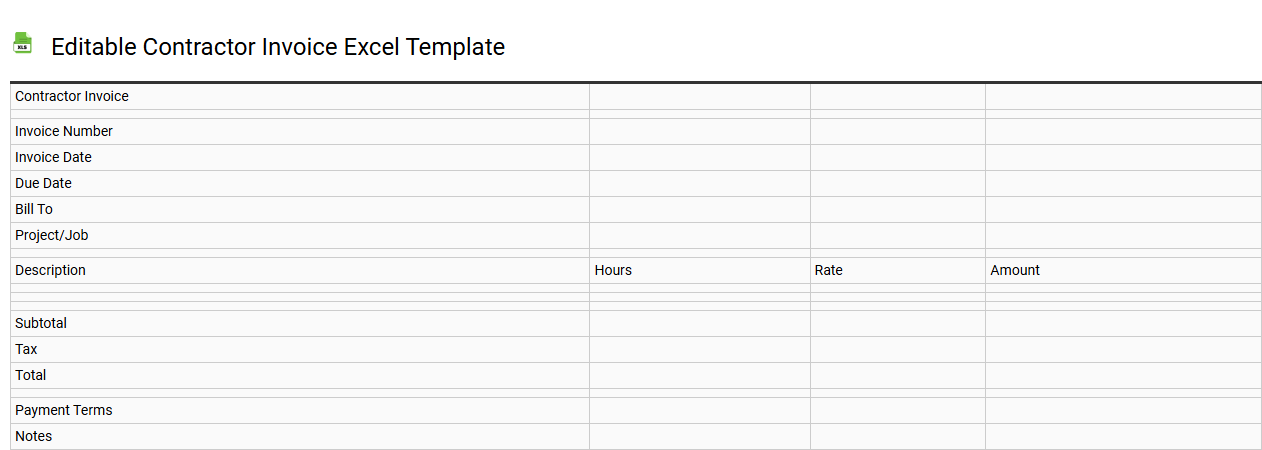 Editable contractor invoice Excel template