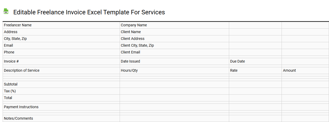 Editable freelance invoice Excel template for services