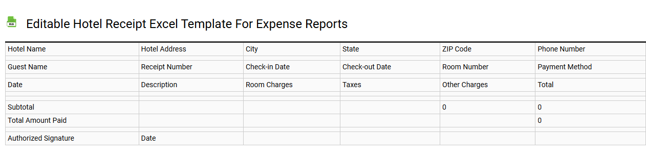Editable hotel receipt Excel template for expense reports