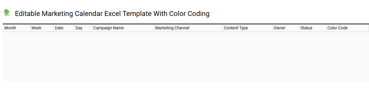 Editable marketing calendar Excel template with color coding