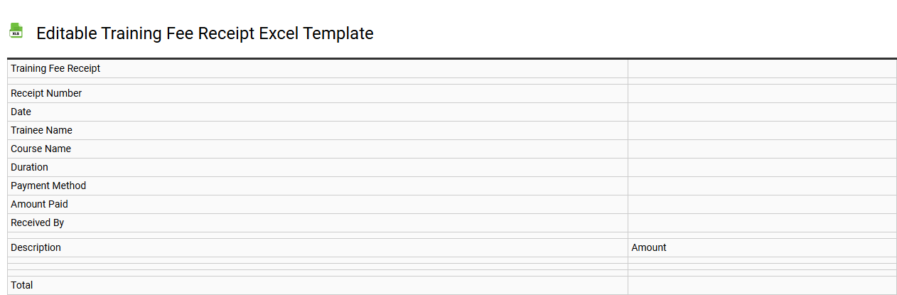 Editable training fee receipt Excel template