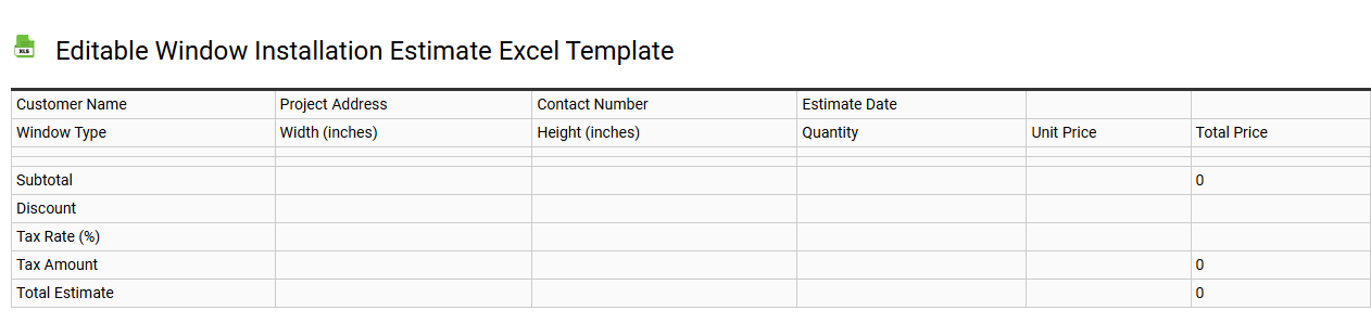 Editable window installation estimate Excel template