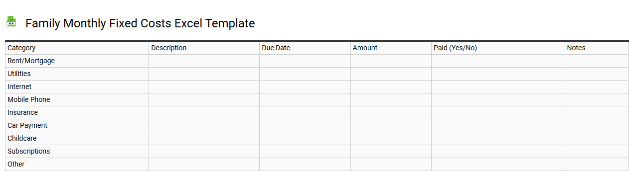 Family monthly fixed costs Excel template