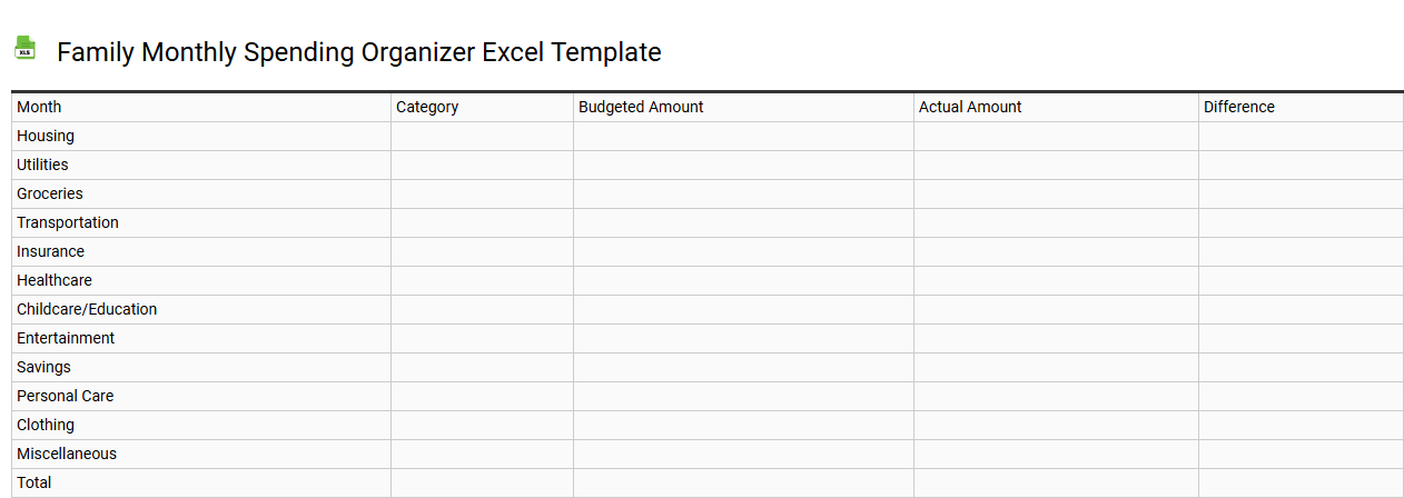 Family monthly spending organizer Excel template