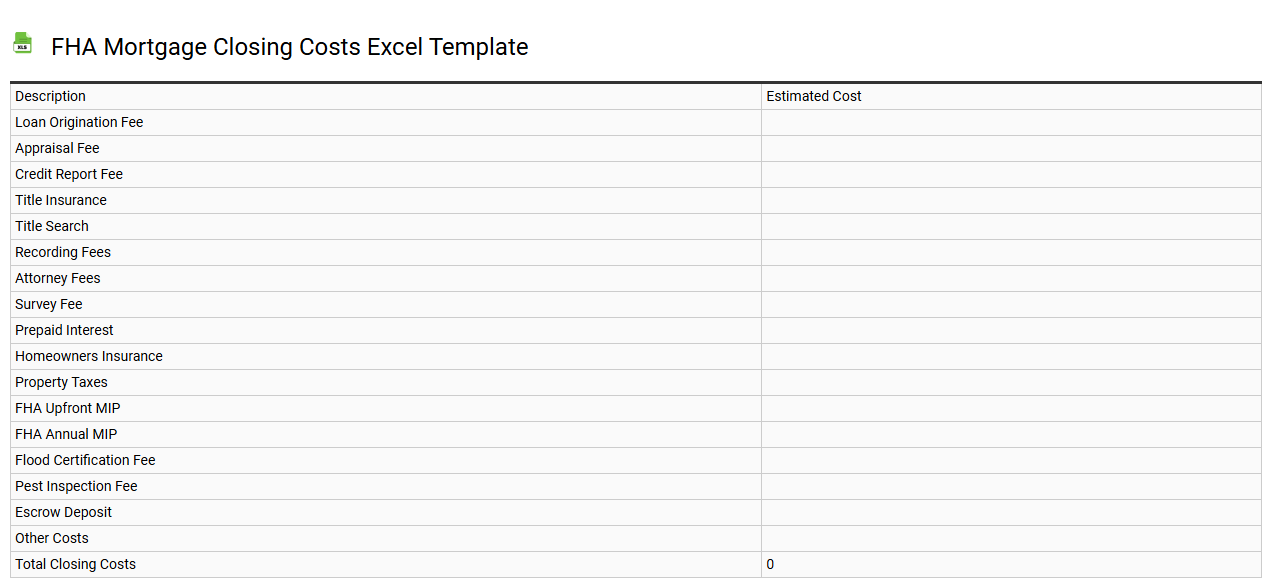FHA mortgage closing costs Excel template