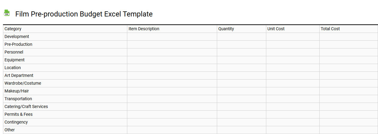 Film pre-production budget Excel template