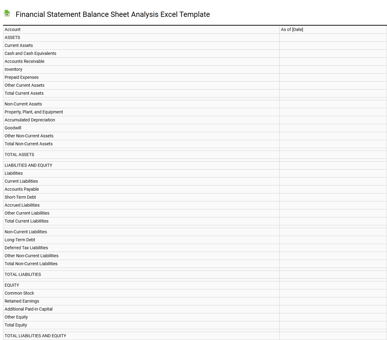 Financial statement balance sheet analysis Excel template