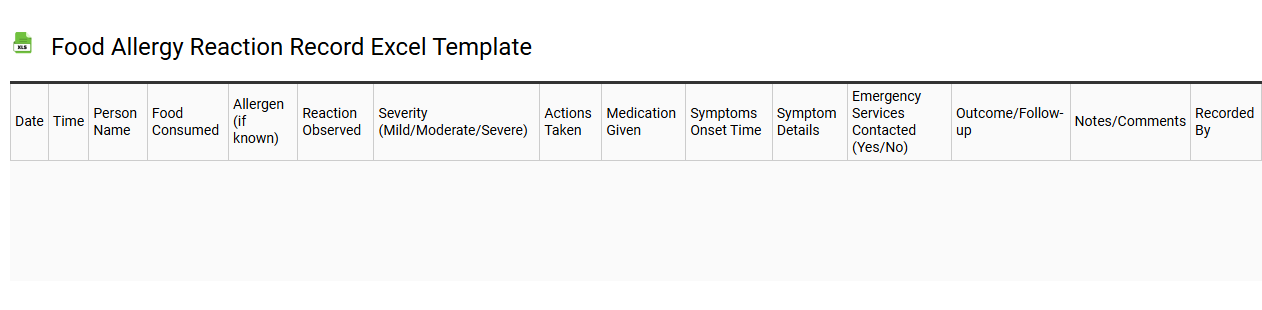 Food allergy reaction record Excel template