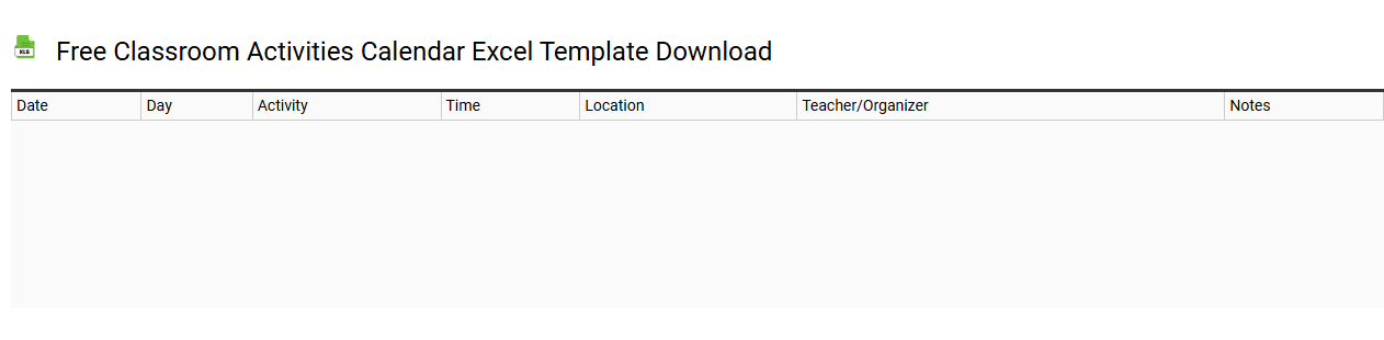 Free classroom activities calendar Excel template download