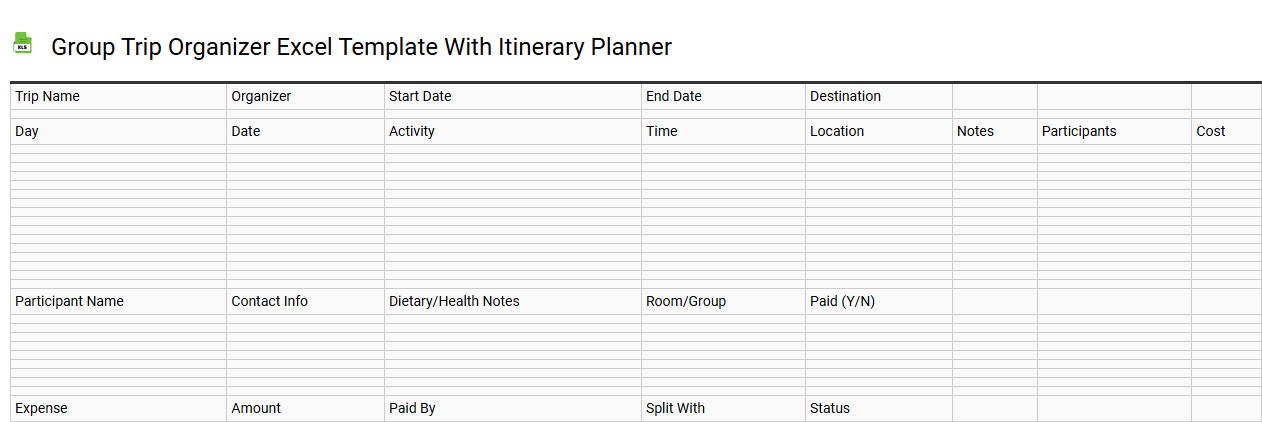 Group trip organizer Excel template with itinerary planner