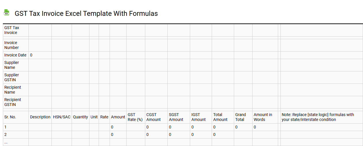 GST tax invoice Excel template with formulas
