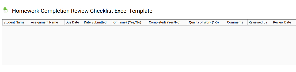 Homework completion review checklist Excel template