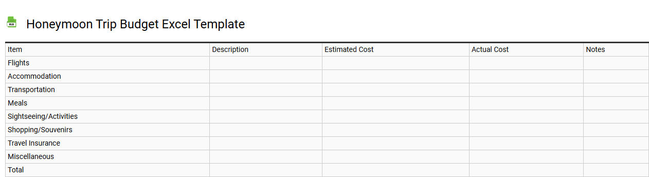 Honeymoon trip budget Excel template