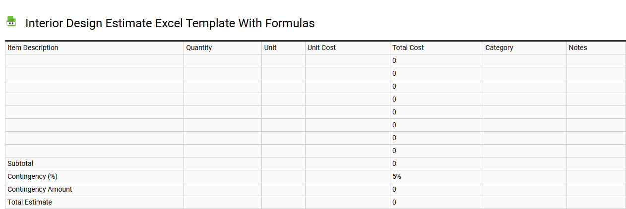 Interior design estimate Excel template with formulas