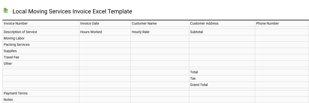 Local moving services invoice Excel template