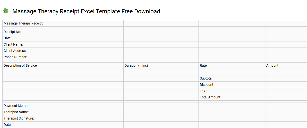 Massage therapy receipt Excel template free download