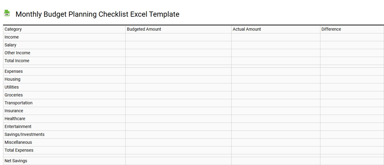 Monthly budget planning checklist Excel template