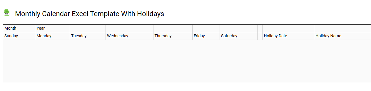 Monthly calendar Excel template with holidays