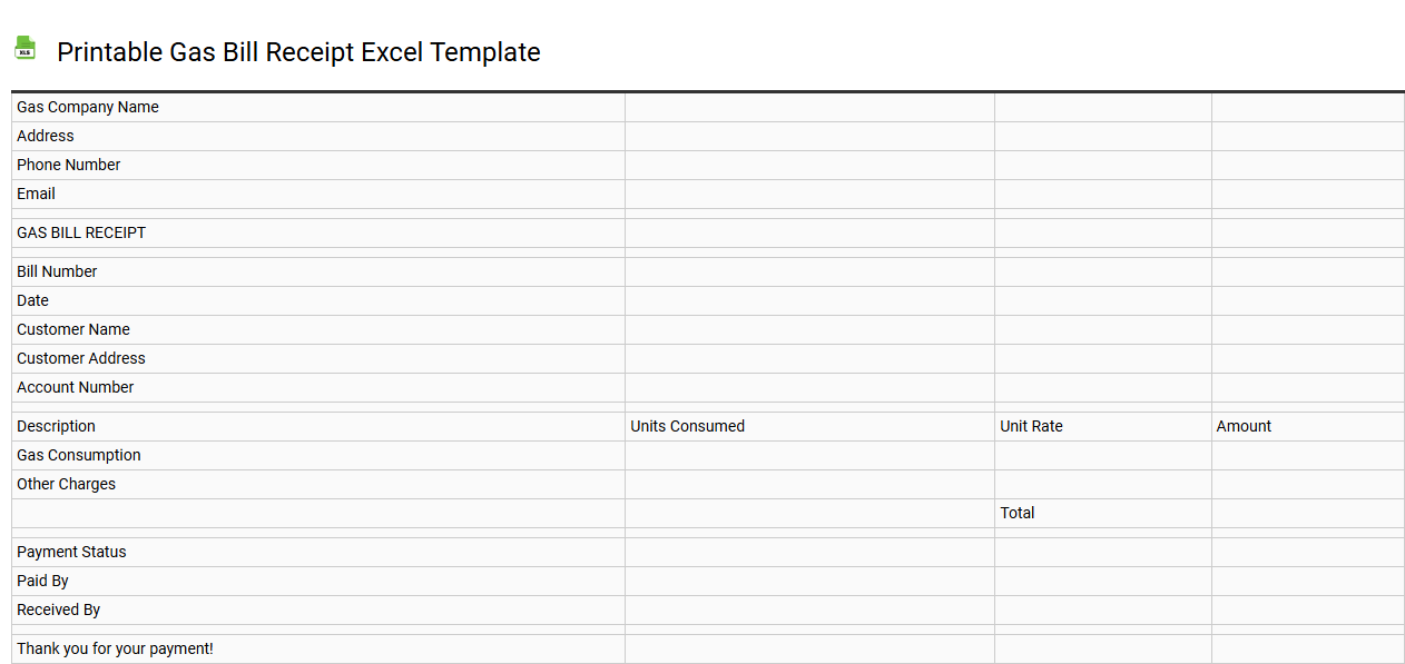 Printable gas bill receipt Excel template