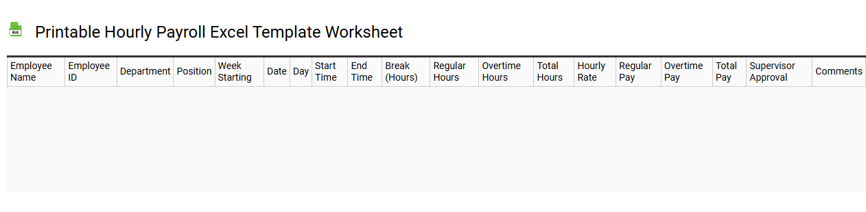 Printable hourly payroll Excel template worksheet