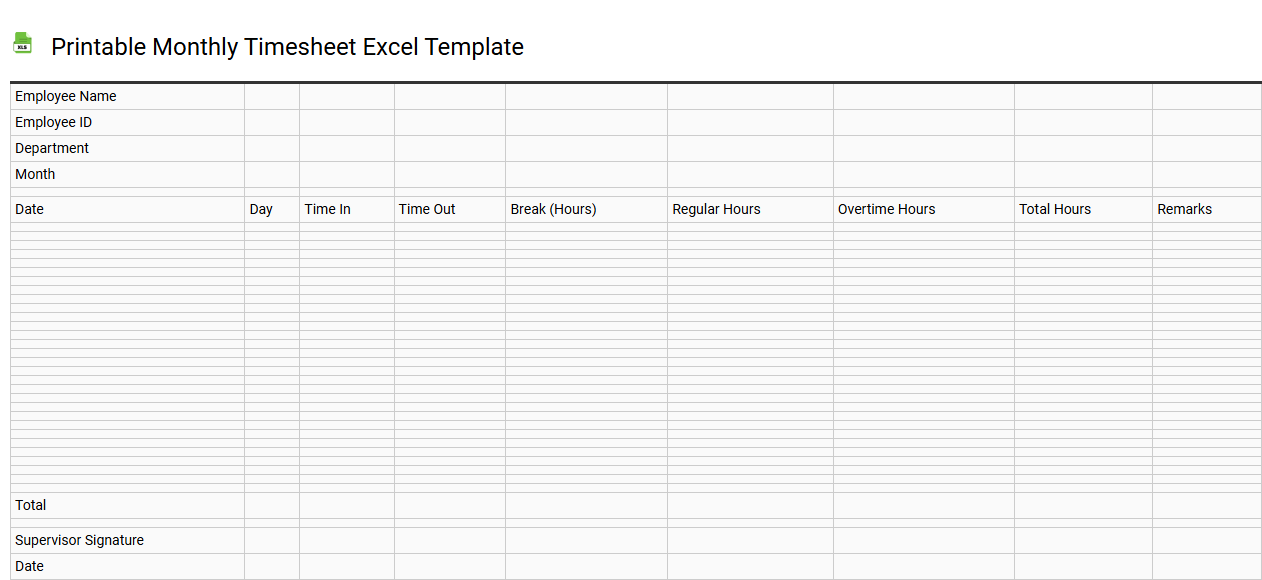 Printable monthly timesheet Excel template