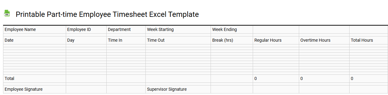 Printable part-time employee timesheet Excel template