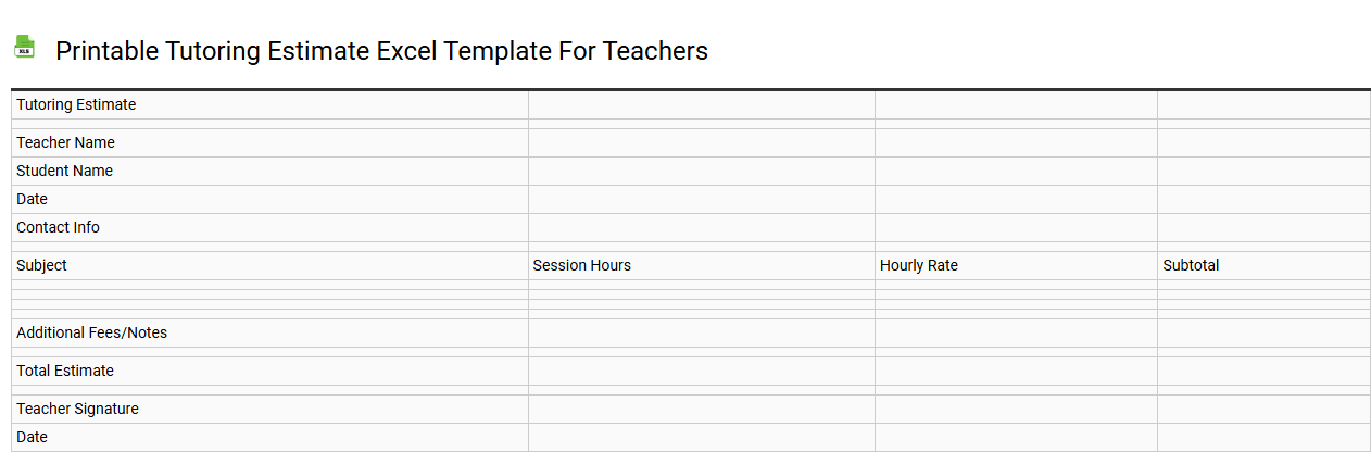 Printable tutoring estimate Excel template for teachers