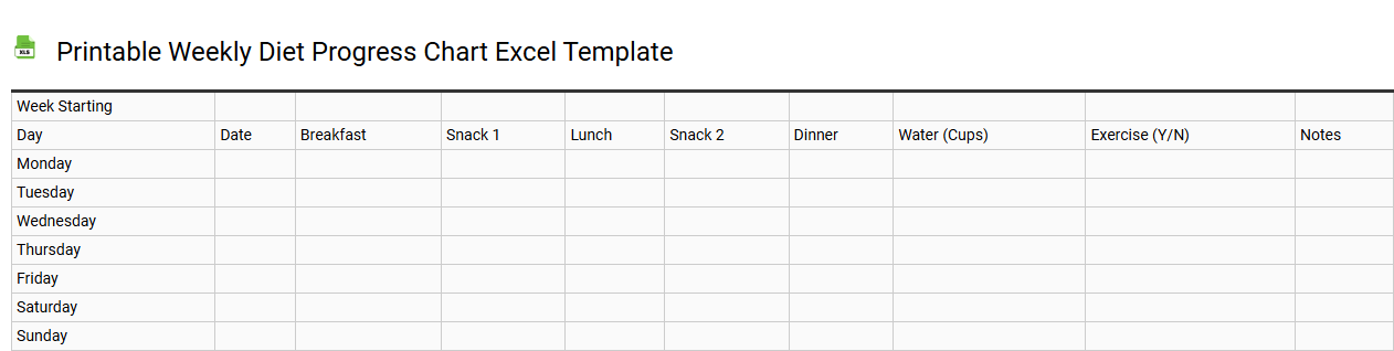 Printable weekly diet progress chart Excel template