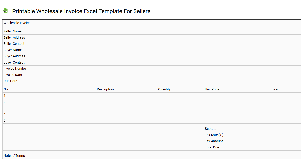 Printable wholesale invoice Excel template for sellers