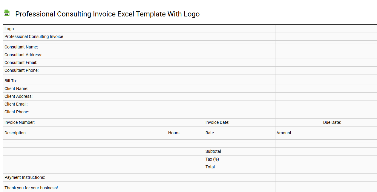 Professional consulting invoice Excel template with logo