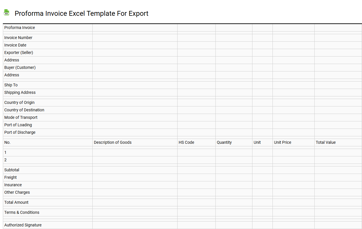 Proforma invoice Excel template for export