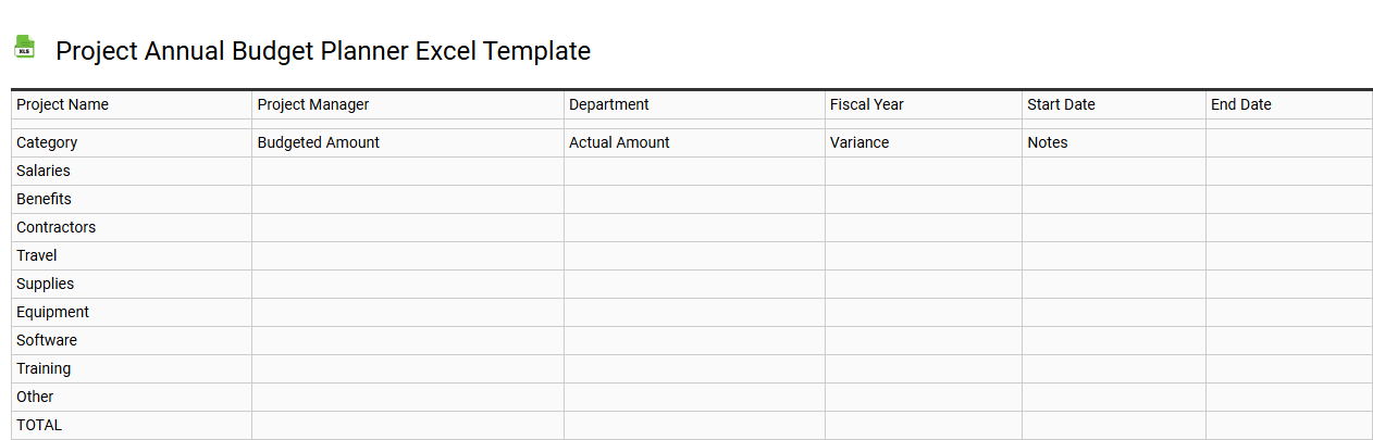 Project annual budget planner Excel template