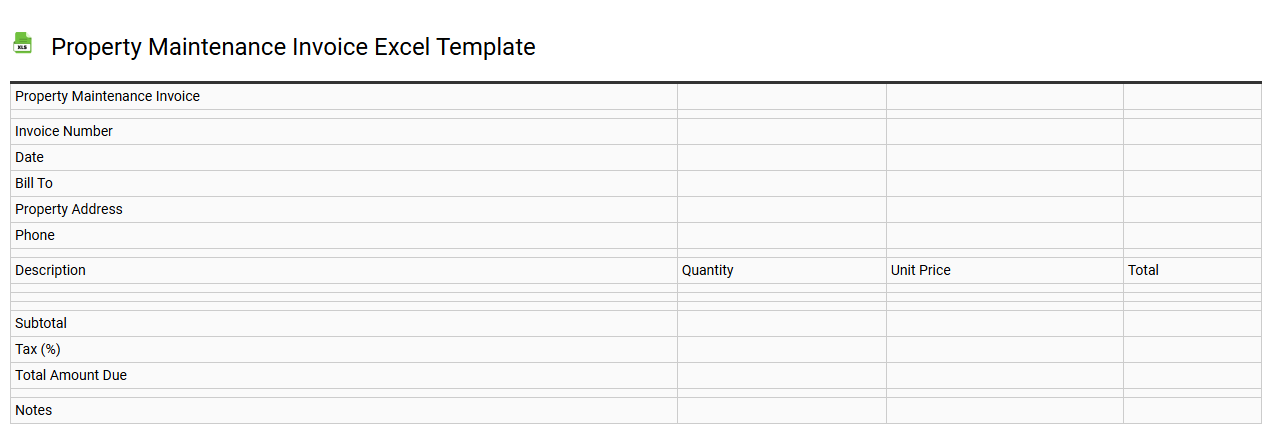 Property maintenance invoice Excel template