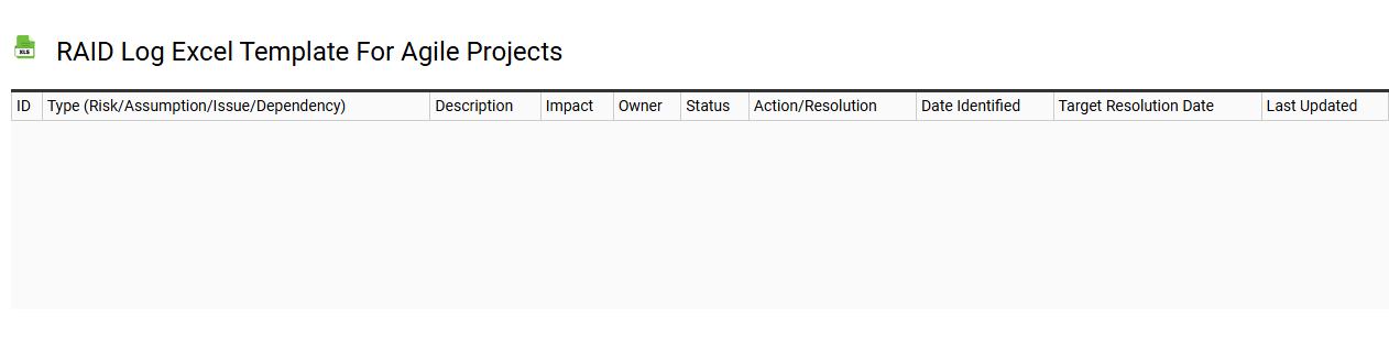 RAID log Excel template for agile projects