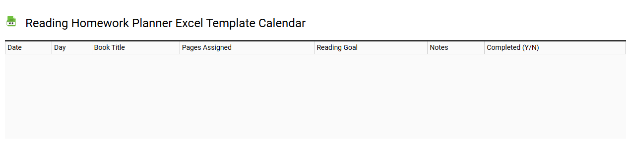 Reading homework planner Excel template calendar