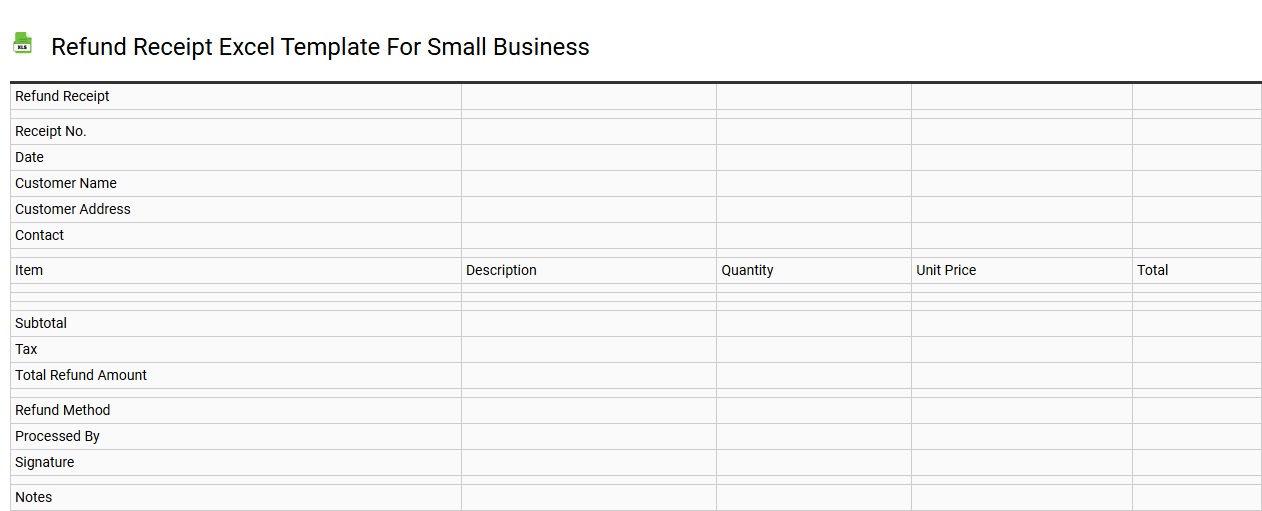 Refund receipt Excel template for small business
