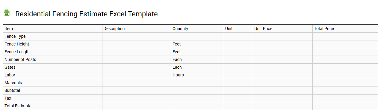 Residential fencing estimate Excel template
