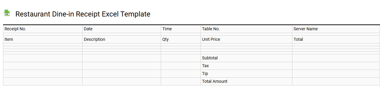 Restaurant dine-in receipt Excel template