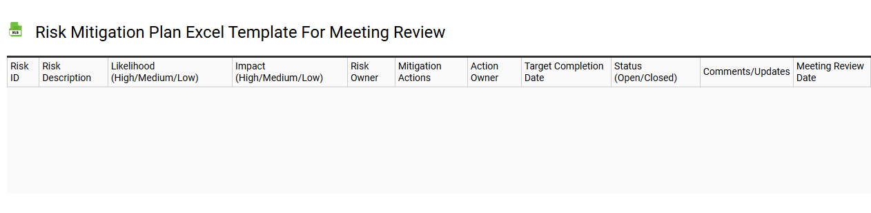 Risk mitigation plan Excel template for meeting review