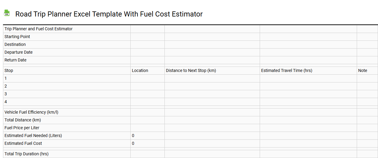 Road trip planner Excel template with fuel cost estimator