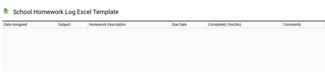 School homework log Excel template