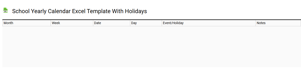School yearly calendar Excel template with holidays
