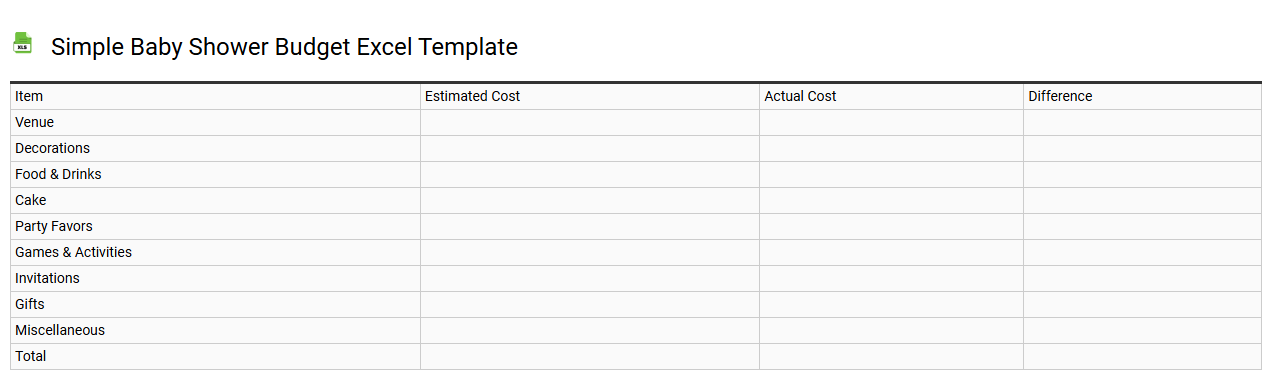 Simple baby shower budget Excel template