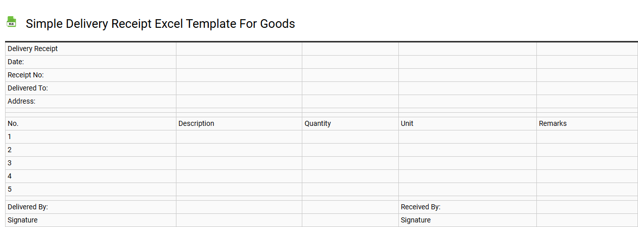 Simple delivery receipt Excel template for goods