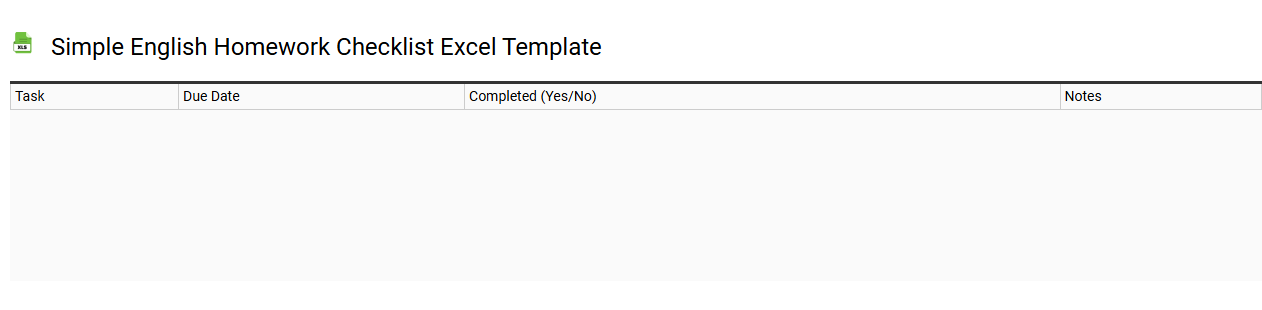 Simple English homework checklist Excel template