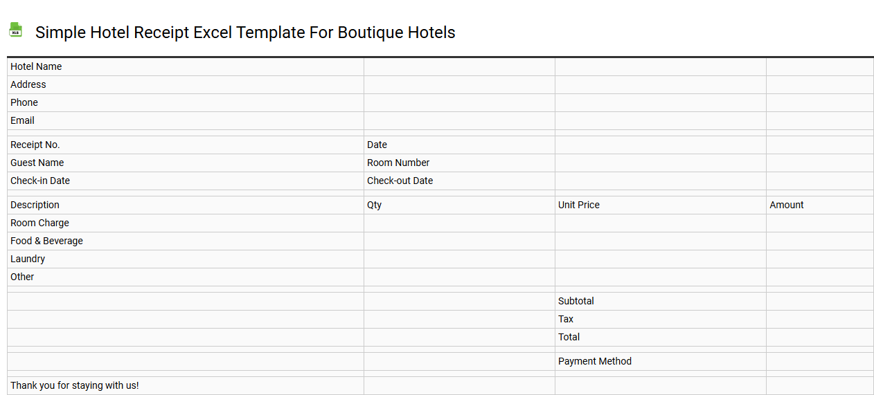 Simple hotel receipt Excel template for boutique hotels