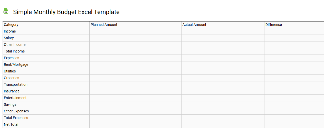 Simple monthly budget Excel template